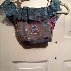 Weissman Green and Pink 2 piece Dance Costume with Ruffle Detail